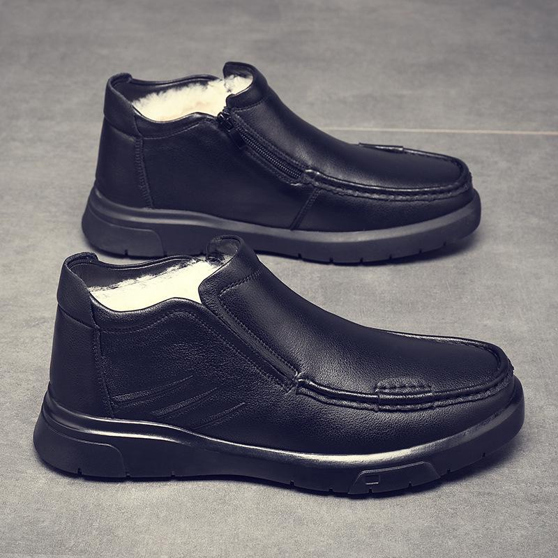 Pánské zimní ležérní boty z pravé kůže s vlněnou podšívkou a sametovým zateplením