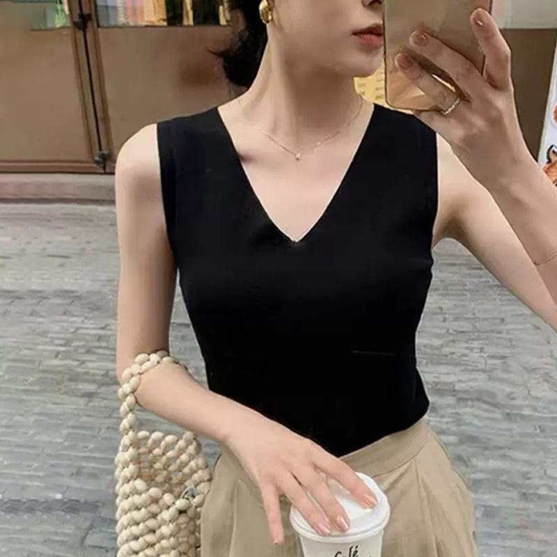 Korean Temperament V-Neck Sleeveless Versatile Slim Knitted Vest For Women