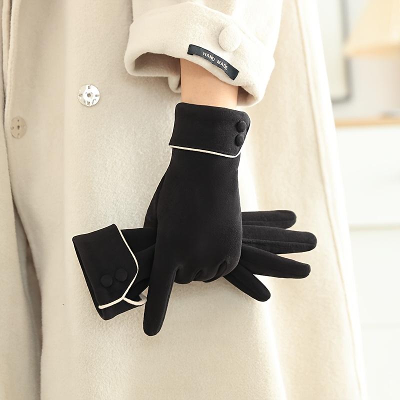 1 Pair of Warm Gloves Suitable for Women's Winter Fleece-Lined Windproof and Cold-Resistant Touchscreen Cycling Driving Fingerless Mittens