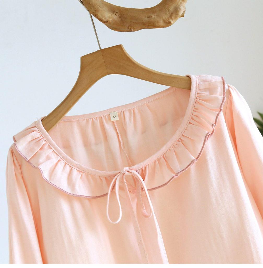 Women's Pure Cotton Gauze Nightgown with Built-in Bra, Round Neck, Lace, Versatile for Home or Outdoor Wear