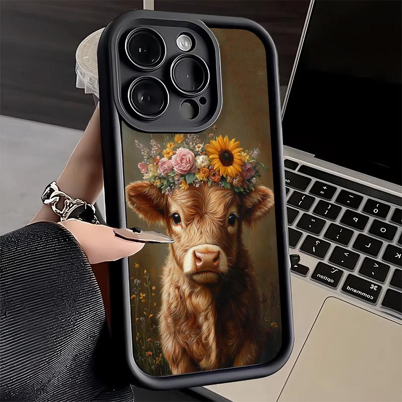 Phone Case for iPhone 17 Air 16E 15 16 Pro Max Cute Highland Cow Cover 14 Plus 13 12 Mini Soft Shell Silicone Fundas