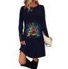 Women's Fashion Casual Dress With Pockets, Decorative Buttons, Christmas Prints, Round Neck And Long Sleeves