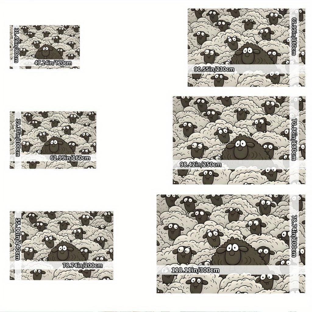 VIKAMA Cartoon Black Sheep Carpet Flock Door Mat Lightweight Large Area Rugs Living Room Carpet Rug For Bedroom Home Decor