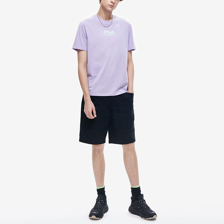 FILA Minimalist Logo Knitted Fashion Sports Round Neck Short Sleeve T-Shirt Men Tops Mousse-Purple F11M229116FVT