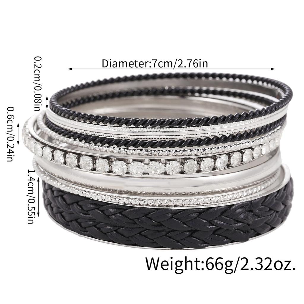 European and American Internet celebrity style retro bracelet set Bohemian style multi-layer simple diamond-encrusted leather bracelet combination set