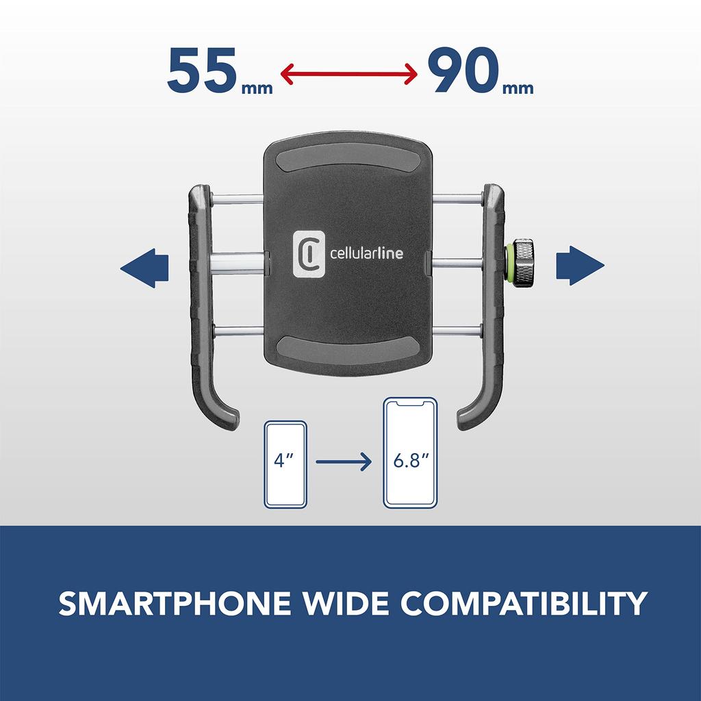 Cellularline Universal Smartphone Holder for and Adjustable MOTOHOLDERALUK Bicycles, iPhones, Motorcycles, Android, Xperia, OPPO, Mount, 360-Degree