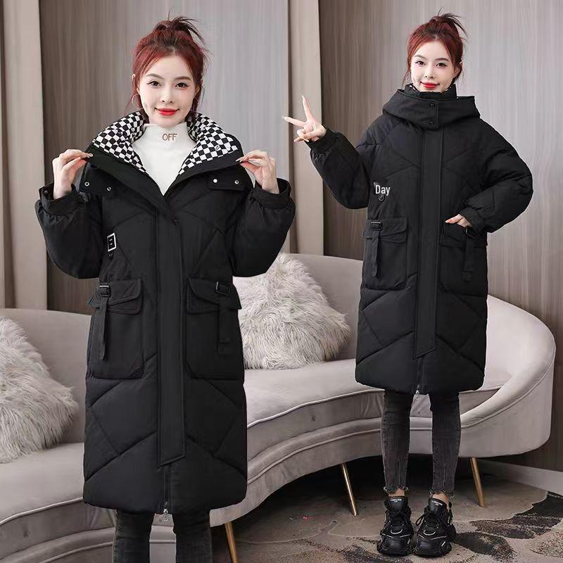 

Women s Mid-Length Korean Style Winter Cotton Jacket - Plus Size, Warm, Thick, and Loose-Fit with Hood. 2XL (130-145 lbs) брудно-білий