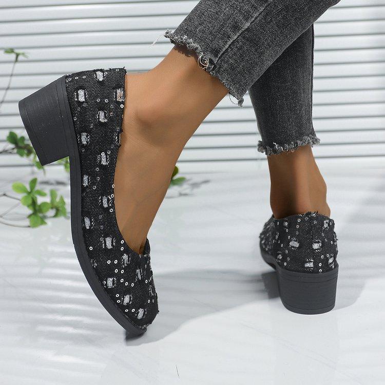 European and American foreign trade large size spring new shallow single shoes women's shoes rubber middle heel shallow mouth polka dot casual shoes