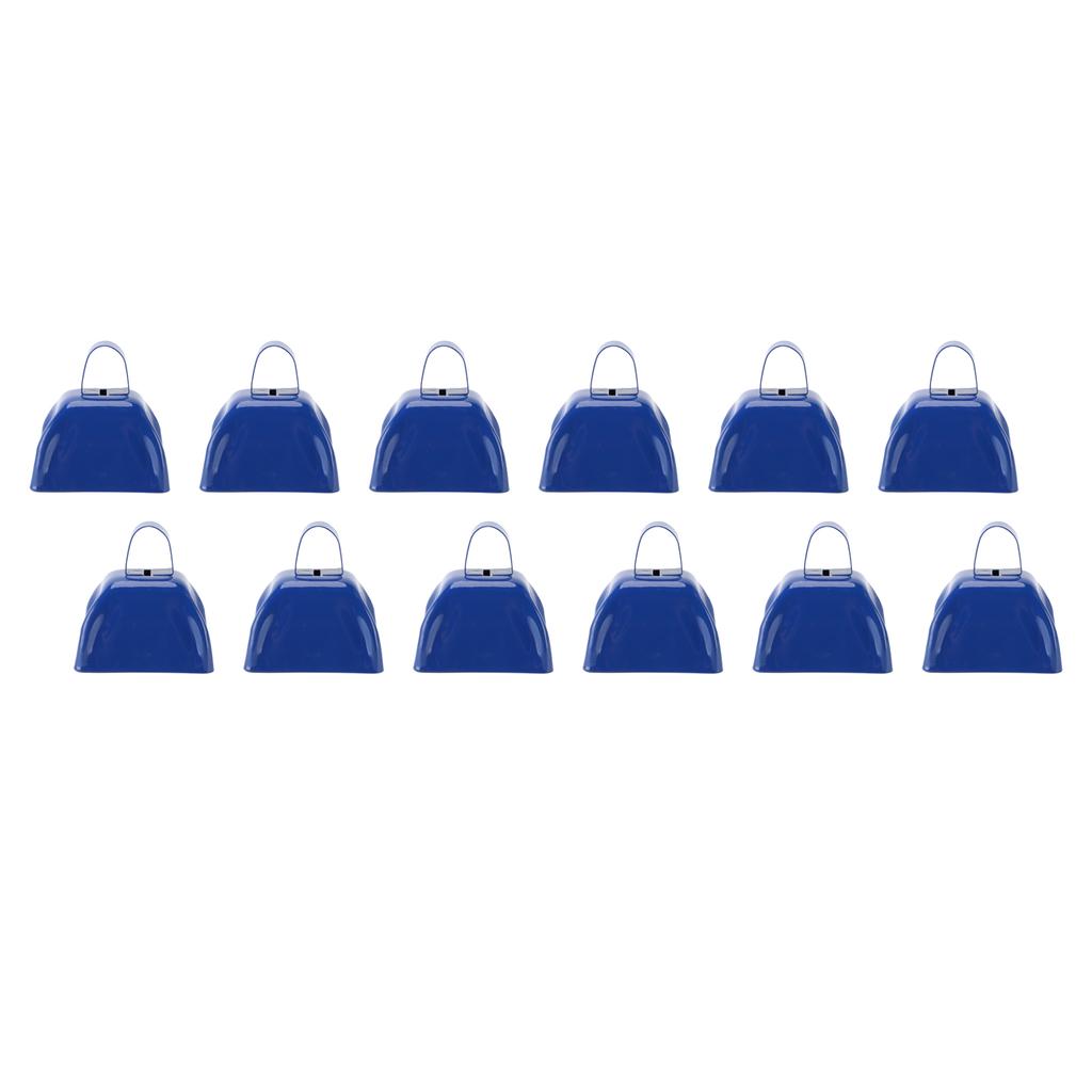 12 szt. 3-calowy niebieski metalowy dzwonek krowi hałas z uchwytem na mecze piłkarskie, wydarzenia sportowe, festiwal