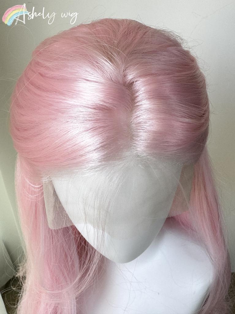 Soft Bright Pink Wave Wig Lace Front 26inch Long Wavy Hiar Wigs Cosplay Synthetic Lace Wigs for Women Daily Pink Lace Front Wig