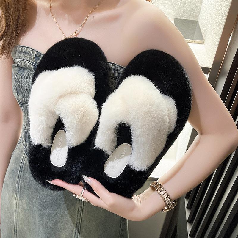 Large Size Thick Bottom Fluffy Slippers Women Wear Autumn and Winter 2025 New Cross Internet Celebrity Explosion Word Home Ins