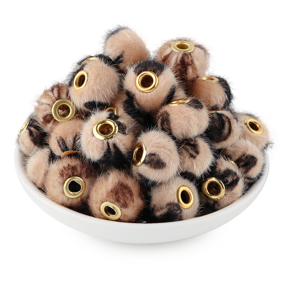 20Pcs/lot 20MM Pompom Beads Plush Fur Covered Ball Bead Charms Straight Hole Big Hole Spacer Beads For Handmade Jewelry Access