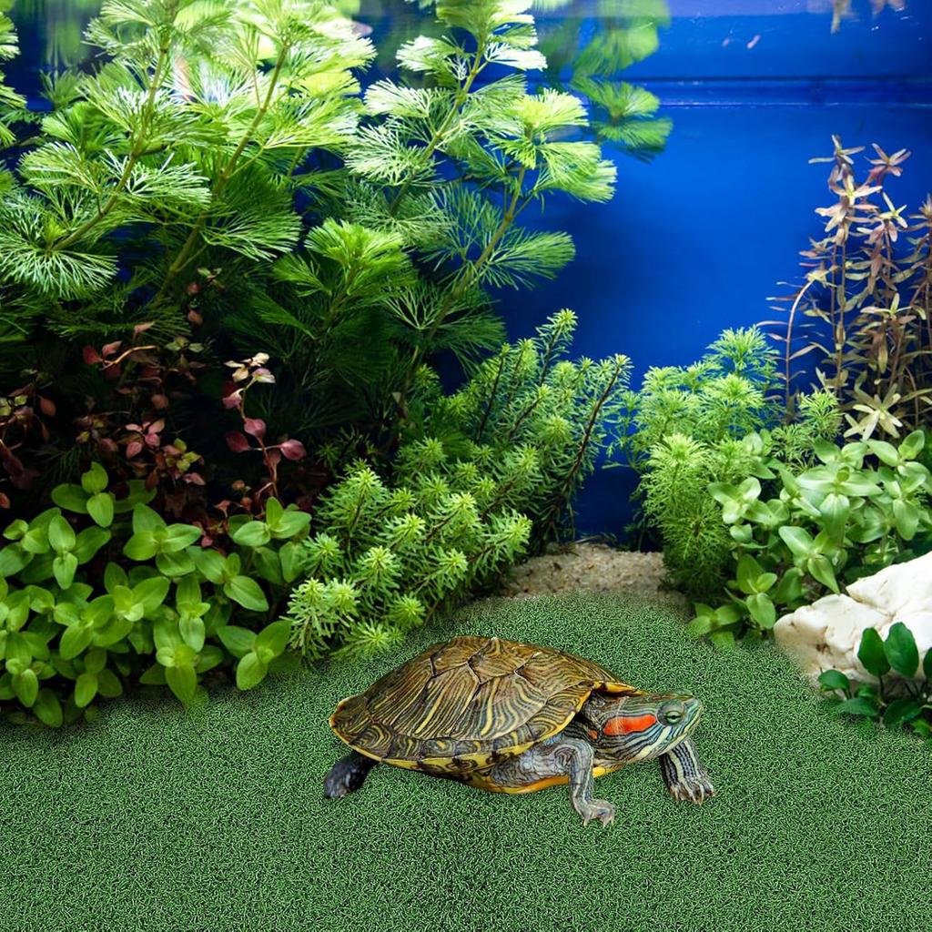 2pcs Aquarium Fake Turf Turtle Resting Basking Fake Grass, Plastic Simulation Grass Mat Container Terrarium Substrate Bedding Liner Fish Turtle Tank