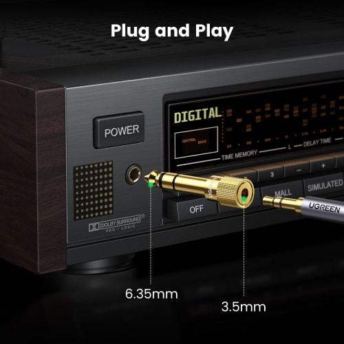 UGREEN 3.5mm To 6.35mm Conversion Adapter Audio Cable Stereo Mini Plug (Female) Stereo Standard Plug (Male) 24K Gold Plated Connector 3.5mm To 6.35mm