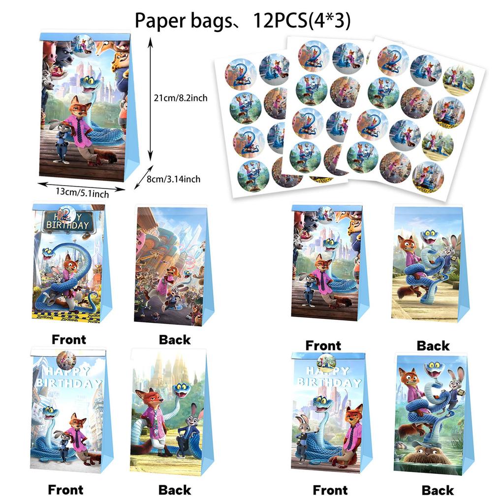 Zootopia 2 Birthday Party Decorations: Pull Flags, Plates, Cups, Napkins, Tablecloth