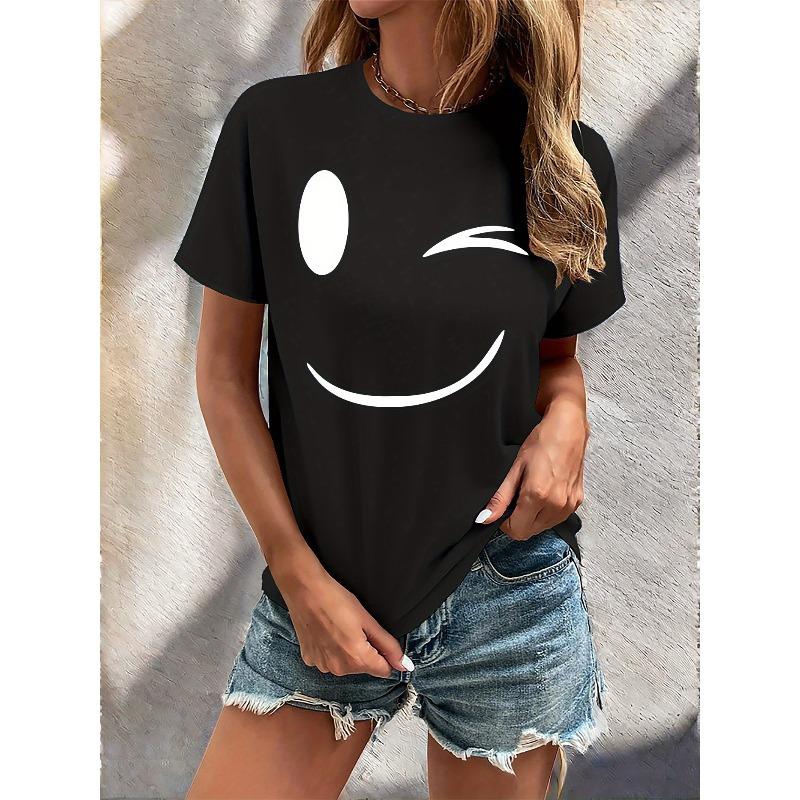 

European Size Women s Short Sleeve Crew Neck T-Shirt - Blouse with Elegant Subtle Print, Casual - Top 4XL чорний