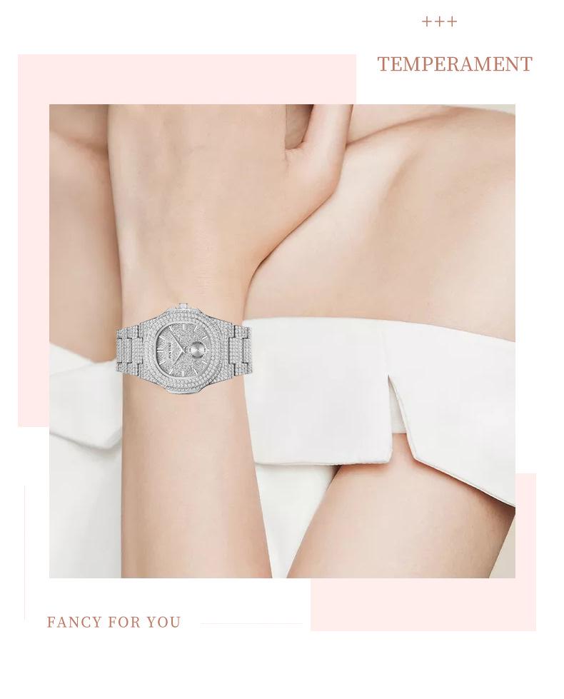 Pinshi Women's High-End Luxury Quartz Watch with Full Diamond Design, Waterproof for Women