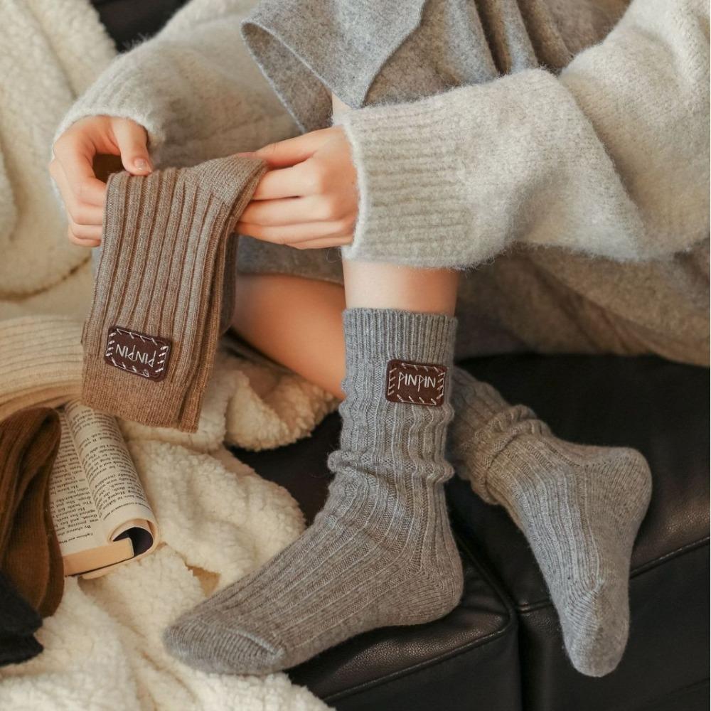 

Cloth Label Mid-Tube Socks Keep Warm Knitted Socks New Winter Socks хакі