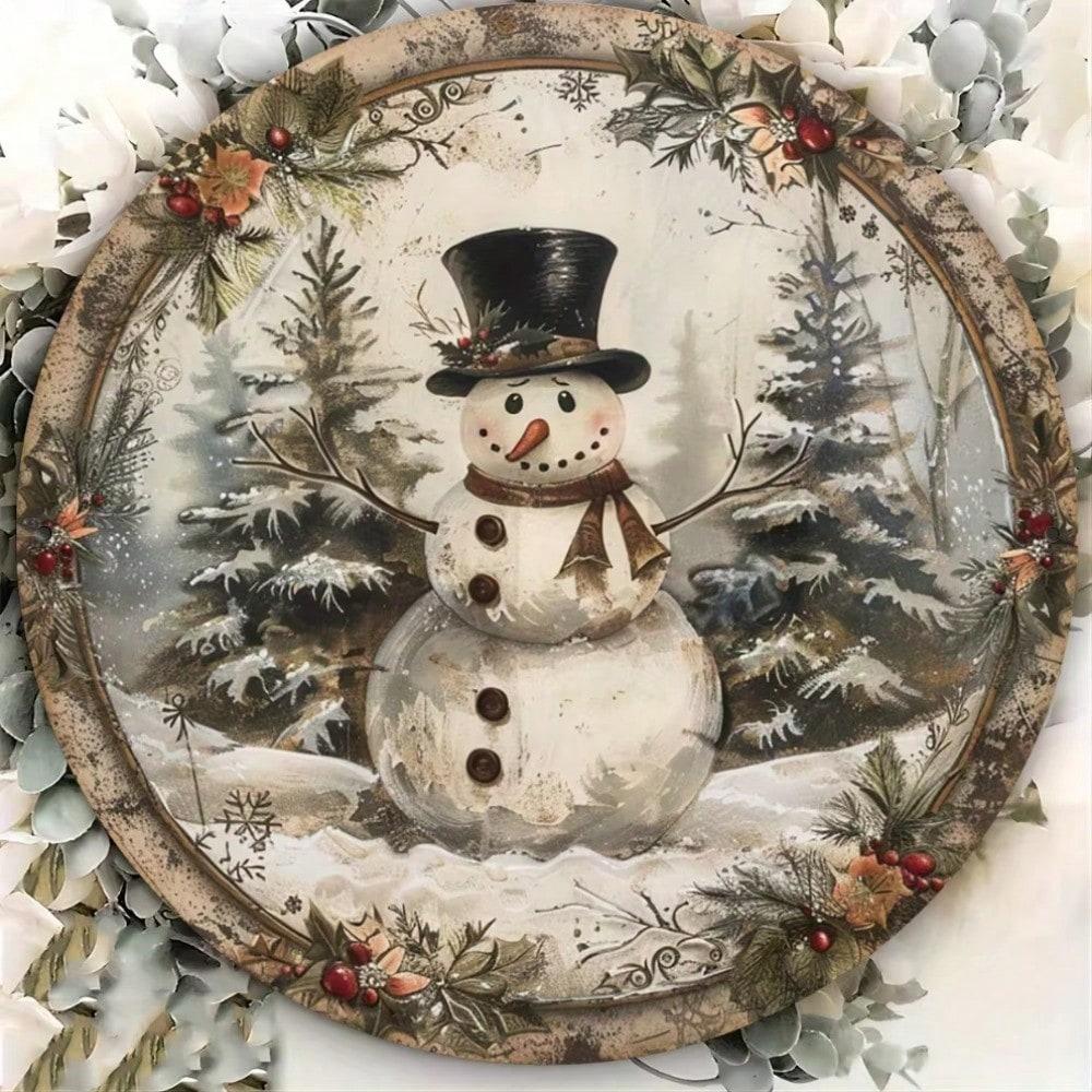 

Rustic Snowman Sign Vintage Christmas Smile Metal Decor Winter Indoor Outdoor Wall Art Home Restaurant Garage 20x20 білий