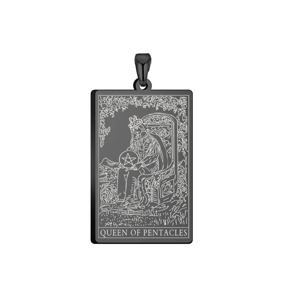 Dawapara Pentacles Tarot Card Pendant for Necklace Stainless Steel Golden Black Jewelry Accessories Charms Pendants