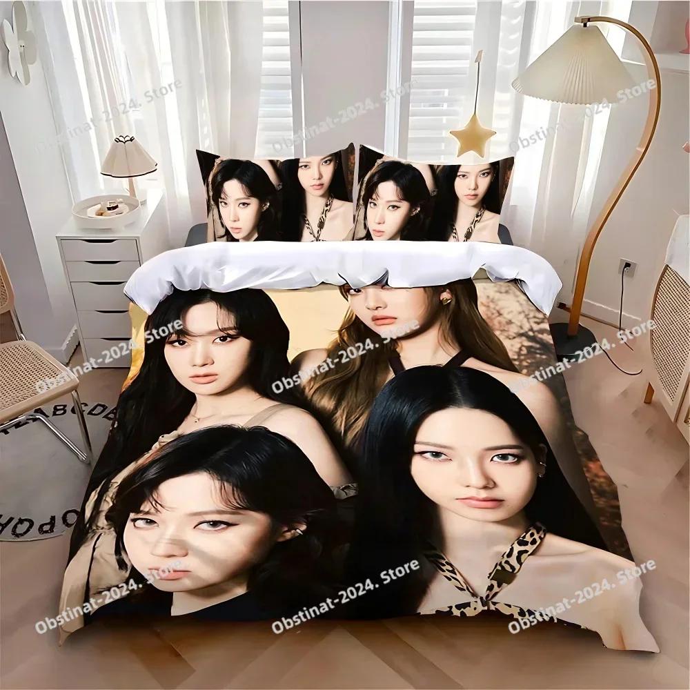 3D K-pop A-AespaS Bedding Set Printed single Comforter Quilt Bed Cover Duvet Cover Pillow Case 3 Pieces Sets Kids Adult Size