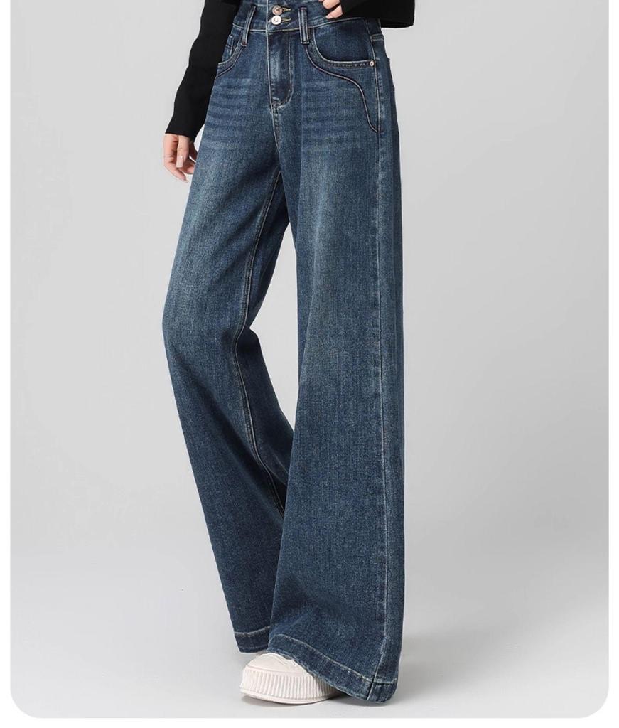 Petite Women's 2025 High-Waisted Wide-Leg Jeans - Autumn Retro Loose Cropped Pants