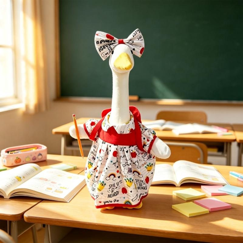 Porch Bird Statue Clothes for School-Season Decorating, Polyester Outfit with Colorful Classroom Symbols for 23 Inch Figure Displays