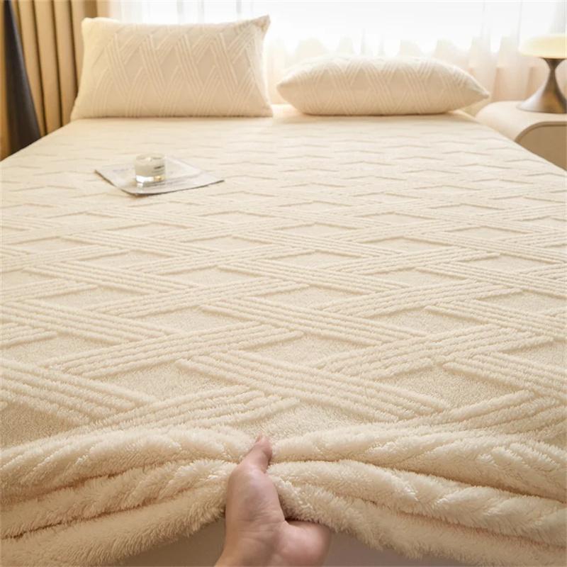 Winter Velvet Mattress Cover Thicken Warmth Bed Cover Bedsheet Bed Linen Soft Plush Warm Fitted Sheet Winter Velvet Bedcloth