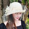Summer hat women's curled edge elegant top hat face covering mesh sun protection sun hat retro fashion flower sun hat