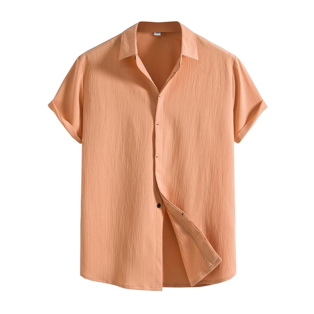 Chemise à manches courtes pour hommes, décontractée, couleur unie, ample, col rabattu, printemps été