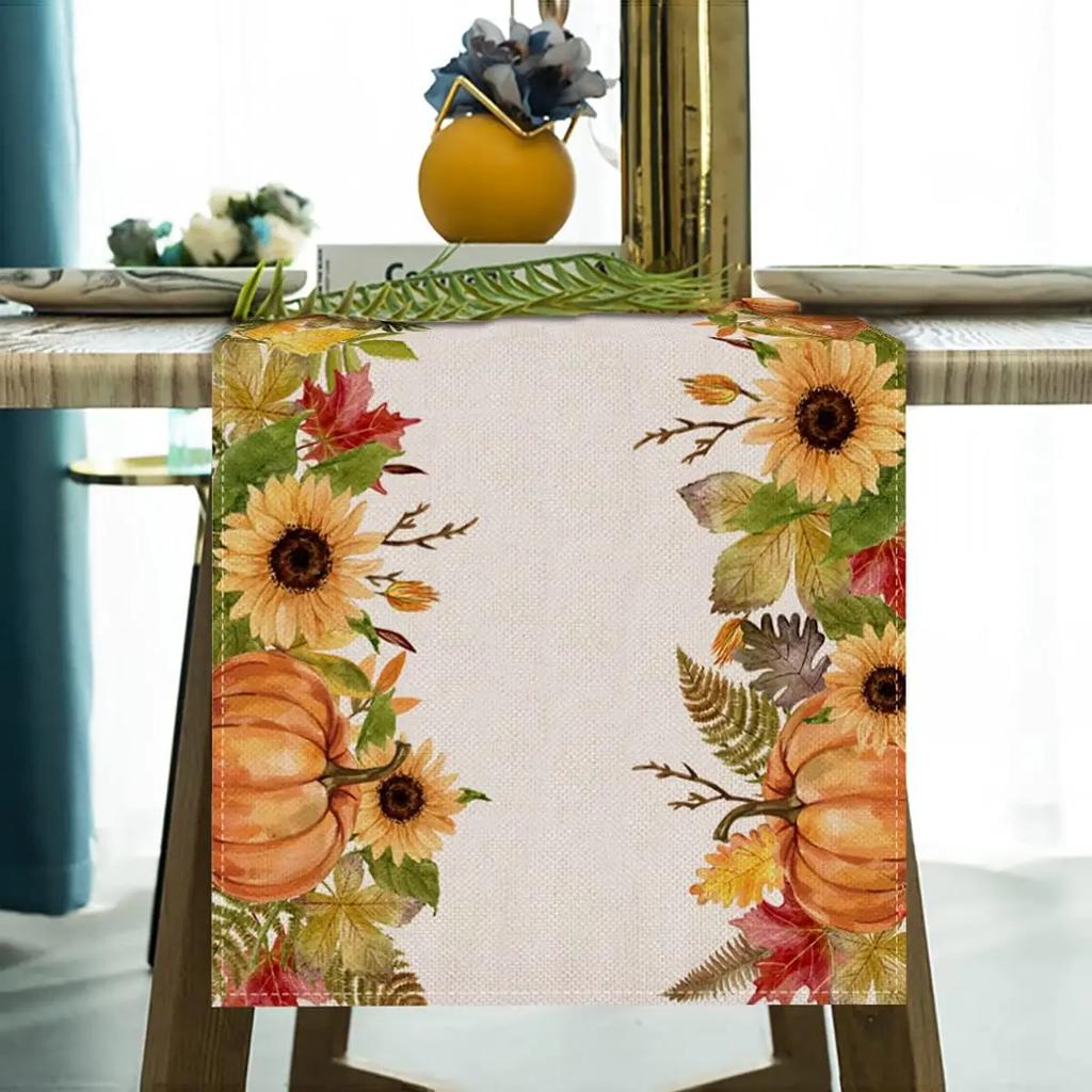 Fall Harvest Pumpkin Sunflower Table Runners Party Decor Reusable Kitchen Dining Table Runner Autumn Thanksgiving Decorations