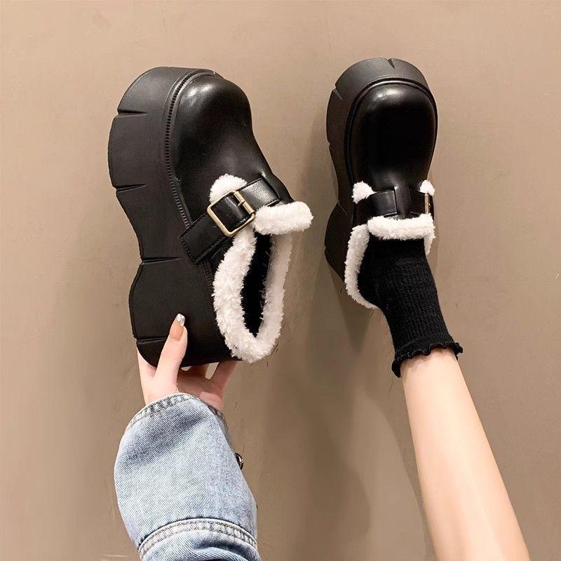 Super thick-soled short tube velvet cotton shoes 2025 autumn and winter new warm and heightened outer wear fluffy small snow boots women