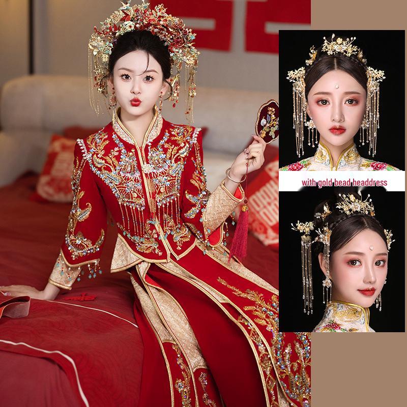 

Новое китайское свадебное платье Сюхэ 2024: Элегантный миниатюрный дизайн с изысканными деталями S (approx. 90 jin)