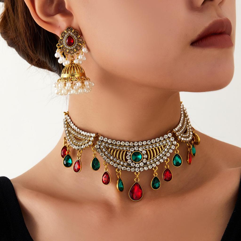 Middle Eastern Style Water Drop Necklace & Bell Earring Set