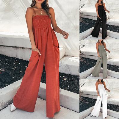 Spring New Women's Fashion Solid Color Pleated Chest Pocket To Make You Look Slim and High Waist Suspender Jumpsuit