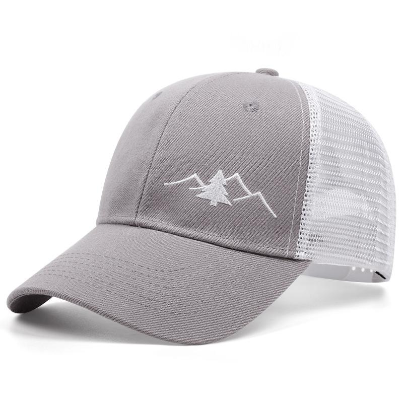 Summer mesh breathable baseball cap, mountain pine embroidered cap, men's and women's outdoor sunshade mesh cap