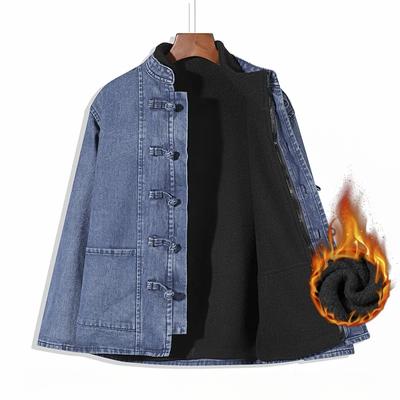 Tang-Anzug Herren Plus Samt Jeansjacke Herren Frühling und Herbst Chinesischer Stil Jacke Retro Herren Hanfu Tunika Herren Langarm