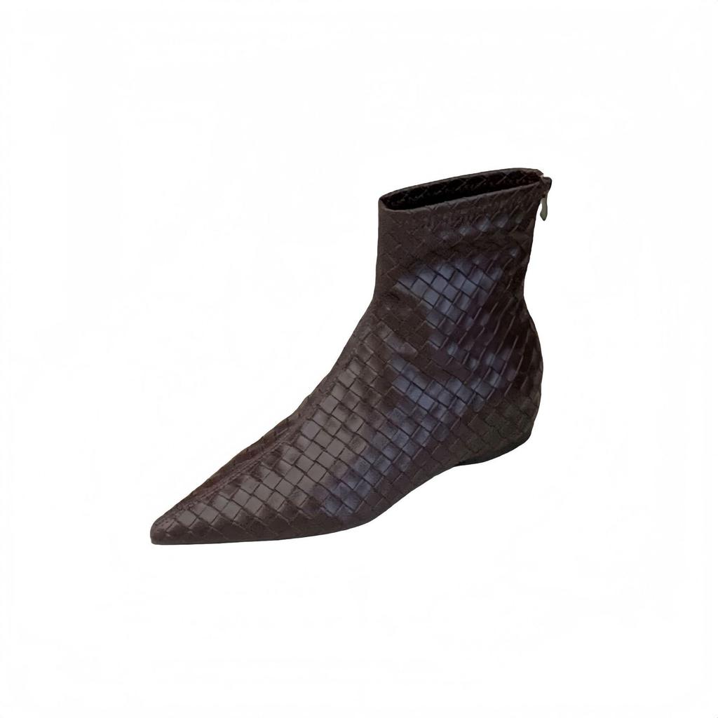 2025 autumn and winter new pointed-toed woven loose sleeve wedge short boots women's inner height-increasing and medium boots