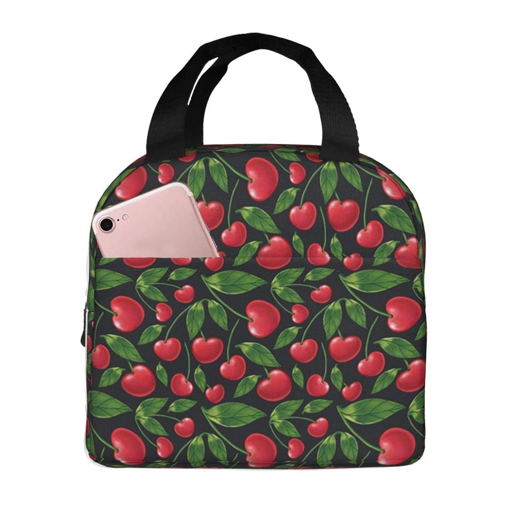 Cartoon Cherry Pattern Insulated Lunch Bag for Women Kids Portable Food Boxes Thermal Lunch Box Tote
