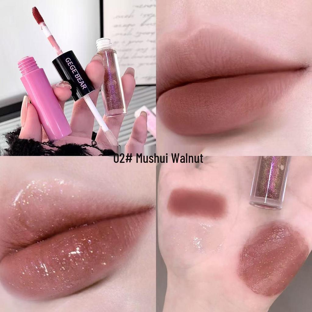 Gege Bear Double-Ended Lip Glaze: Multi-Effect, Dazzling Color, Luminous Matte, Soft Mist, Long-lasting Lip Color.