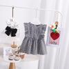 Korean-Style Girls' Summer Pleated Plaid Cotton Shirt with Flutter Sleeves