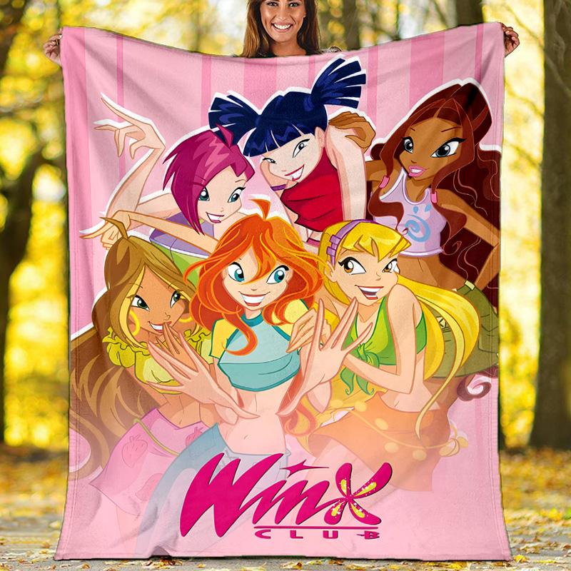 1pc W-Winx Club Theme Blanket - Digital Print, Polyester, Cozy for All Seasons, Perfect for Outdoor, and Travel