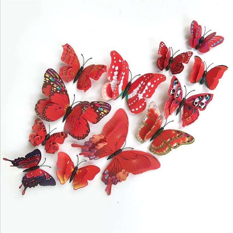 12 Stück 3D Doppelschicht Schmetterling Wandaufkleber an der Wand für Heimdeko DIY Schmetterlinge Kühlschrankmagnet Aufkleber Raumdekoration