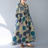 Real Spring and Summer New Retro Cotton and Linen Printing Loose Casual Fungus Lace Collar Long-sleeved Big Swing Dress