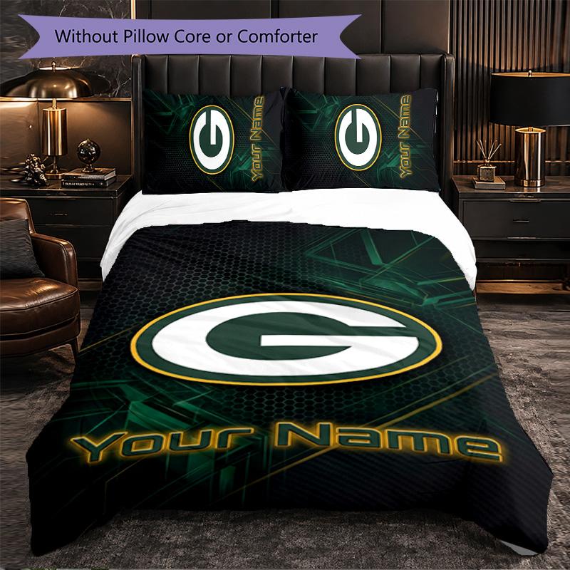 Green Bay Packers Individuelles Namens-Text Bettwäscheset, 1 Bettbezug & 2 Kissenbezüge Personalisierte Schlafzimmer-Geschenk