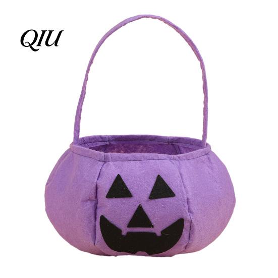 Halloween Candy Bag Pumpkin for Kids, Reusable Non-Woven Trick or Treat Bucket, Smile Bucket Face Snack Holder Basket with Handle Party Favors