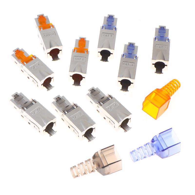 1Pc Rj45 Cat8 Cat7 Cat6A Connectors Tool-Free Zinc Alloy Shielded Ethernet Termination Plugs For 23Awg Sftp Cables