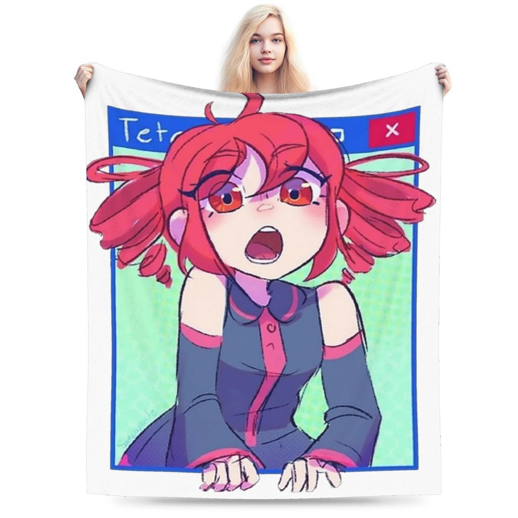 Kasane Teto Velvet Throw Blanket Anime Vtuber Blanket for Sofa Office Warm Plush Thin Quilt