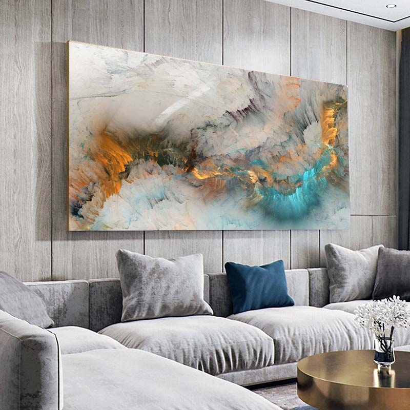 Abstract Light Gray Gold Blue Colorful Cloud Posters and Prints Canvas Painting Print Wall Art for Living Room Home Decor