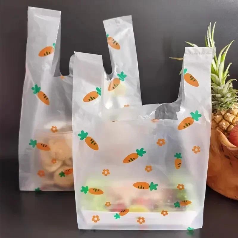 Plastic Hand-held Packaging Bags Cartoon Lovely Fruits Pattern Vest Portable Storage Bag Shop Shopping Clothing Food Packing
